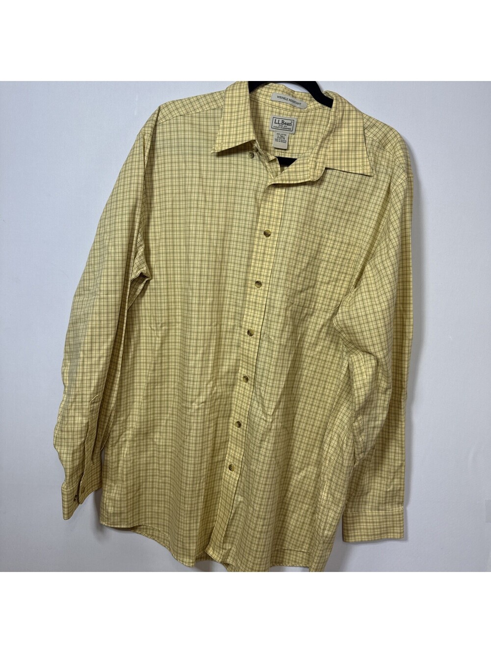 L.L. Bean Men’s Large Tall Yellow Plaid Button Down Shirt Wrinkle Resistant